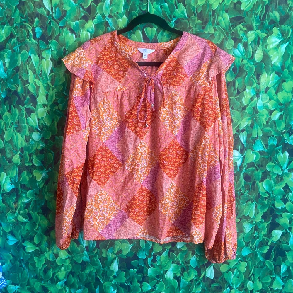 Time & Tru - NWT Floral Patchwork Blouse - Pink and Orange(curvy size)